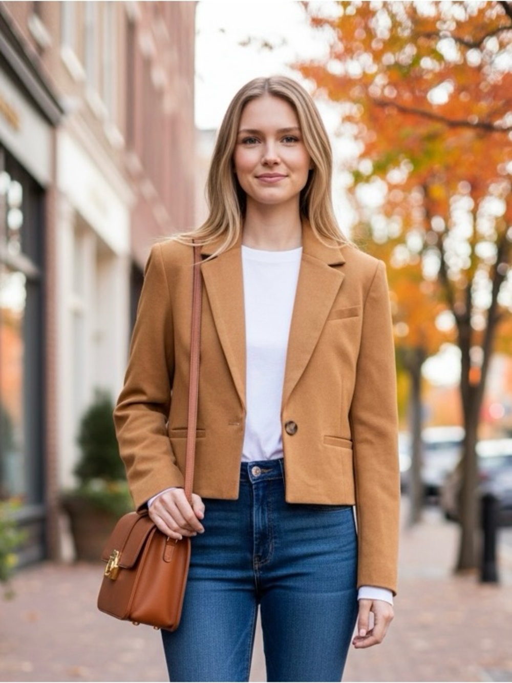 Anthropologie Maeve Cropped Blazer in Camel Brown/NWT